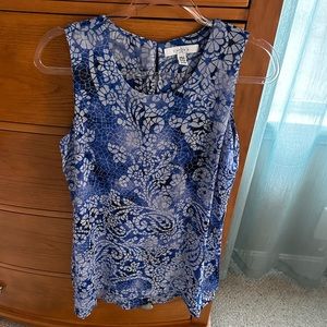 FEVER women-S flowy tank blouse,blue mosaic print, perfect w/capris,jeans